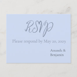 Einfache Monogram Minimalistisch Beau Blue Wedding Postkarte