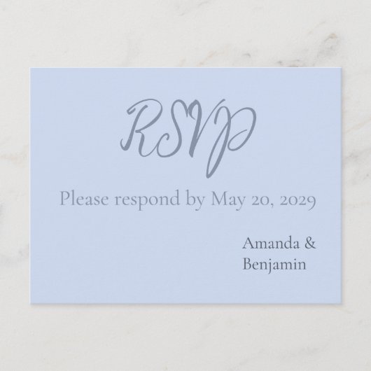 Einfache Monogram Minimalistisch Beau Blue Wedding Postkarte (Vorderseite)