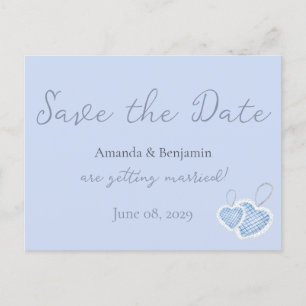 Einfache Monogram Minimalistisch Beau Blue Wedding Postkarte