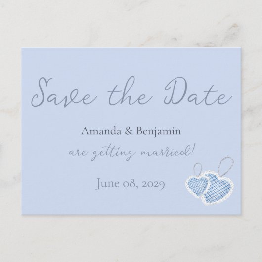 Einfache Monogram Minimalistisch Beau Blue Wedding Postkarte (Vorderseite)