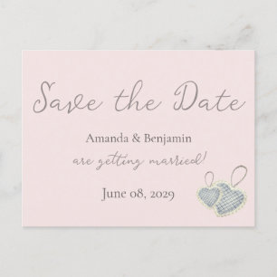 Einfache Monogram Minimalistisch Misty Pink Weddin Postkarte