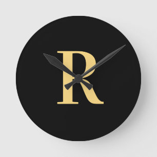 Einfache Monogram, Modern Black Gold Runde Wanduhr