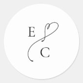 Einfache Monogram Modern Couples Initial Logo Schw Runder Aufkleber (Vorderseite)