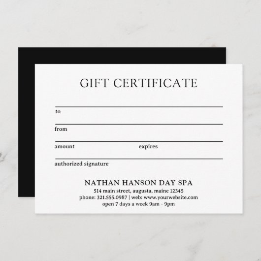 Einfache Monogram-Moderne Geschenkbescheinigung (Vorne/Hinten)