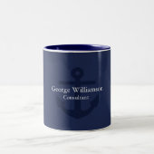 Einfache Monogram Nautic Anchor Navy Blau Weiß Zweifarbige Tasse (Mittel)