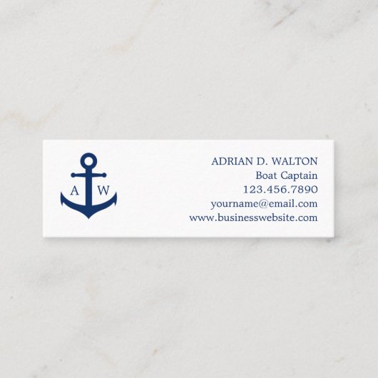 Einfache Monogram Navy Blue Anchor Mini Visitenkarte (Vorderseite)
