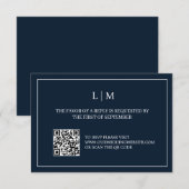 Einfache Monogram Navy Blue QRCode Wedding RSVP Ka Dankeskarte (Vorne/Hinten)