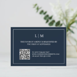 Einfache Monogram Navy Blue QRCode Wedding RSVP Ka Dankeskarte