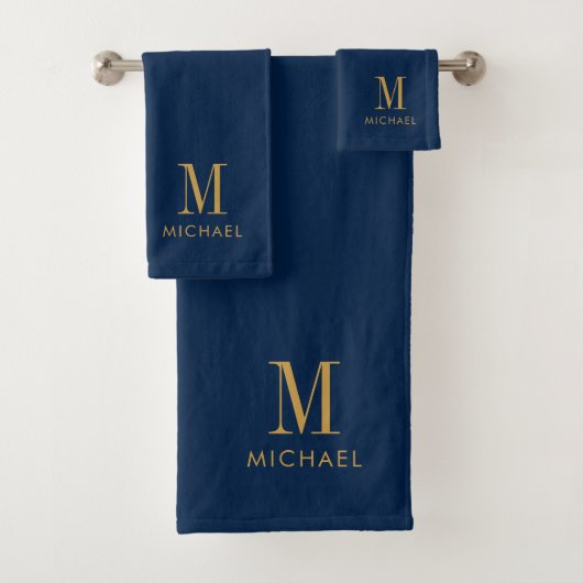 Einfache Monogram Navy BluePersonalized Badhandtuch Set (Insitu)