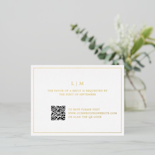 Einfache Monogram QR Code Elegant Wedding UAWG Folie Einladungspostkarte (Stehend vorne)