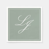 Einfache Monogram Sage Green Elegant Script Hochze Serviette (Vorderseite)