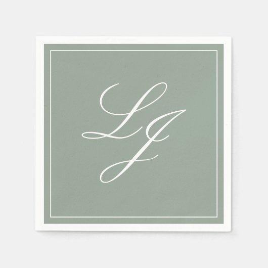 Einfache Monogram Sage Green Elegant Script Hochze Serviette (Vorderseite)
