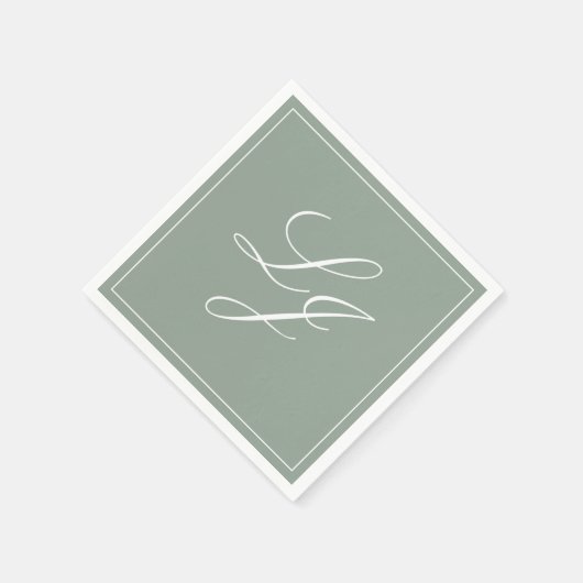 Einfache Monogram Sage Green Elegant Script Hochze Serviette (Ecke)