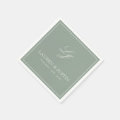 Einfache Monogram Sage Green Elegant Script Hochze Serviette (Ecke)
