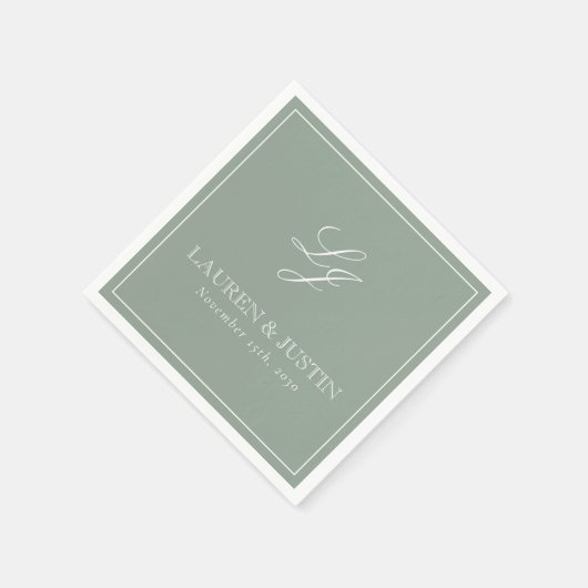 Einfache Monogram Sage Green Elegant Script Hochze Serviette (Ecke)