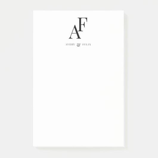 Einfache Monogram Schwarz-Weiß Elegant Post-it Klebezettel (Vorderseite)