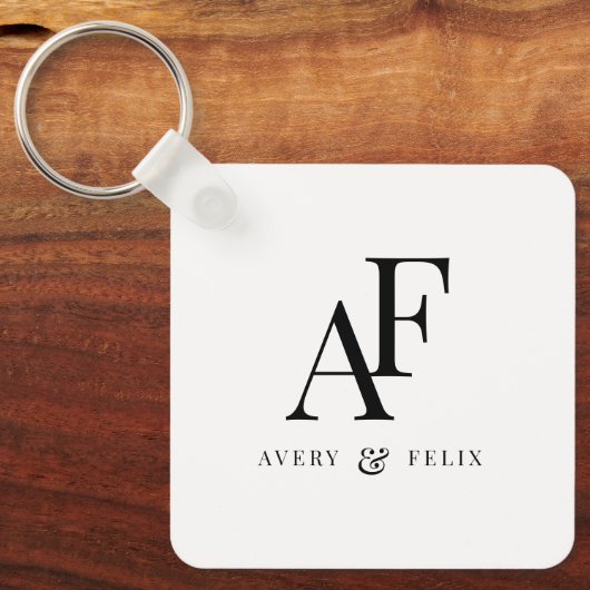 Einfache Monogram Schwarz-Weiß Elegant Schlüsselanhänger (Vorderseite)