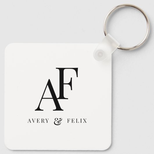 Einfache Monogram Schwarz-Weiß Elegant Schlüsselanhänger (Rückseite)