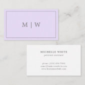 Einfache Monogram Violet Lilac Pastel Lila Visitenkarte (Vorne/Hinten)