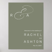 Einfache Monogram Wedding Willkommenssage Grün Zei Poster (Vorne)