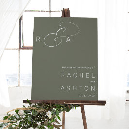 Einfache Monogram Wedding Willkommenssage Grün Zei Poster