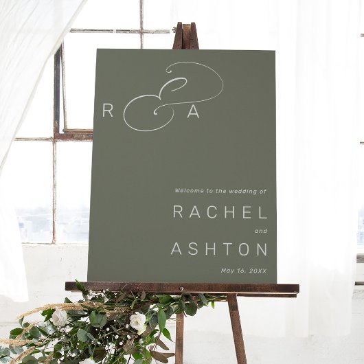 Einfache Monogram Wedding Willkommenssage Grün Zei Poster