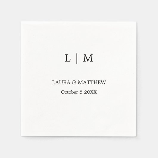 Einfache Monogram White Wedding Serviette (Vorderseite)