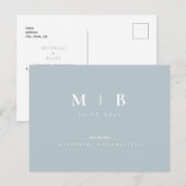 Einfache Monogram Winter Blue Save the Date QR Postkarte (Vorne/Hinten)