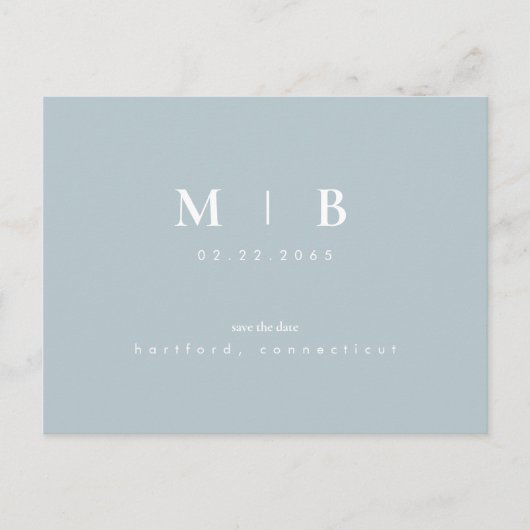 Einfache Monogram Winter Blue Save the Date QR Postkarte (Vorderseite)