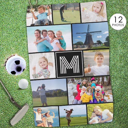 Einfache Monogramm 12 FotoCollage Custom Golfhandtuch