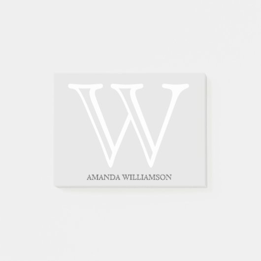 Einfache Monogramm Anfangsname Weißer Grau 4x3 Post-it Klebezettel (Vorderseite)