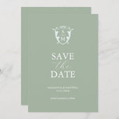 Einfache Monogramm-Anzeige Save the Date grün (Vorne/Hinten)