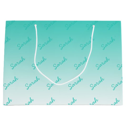 Einfache Monogramm | Aqua Ombre Large Große Geschenktüte (Vorderseite)