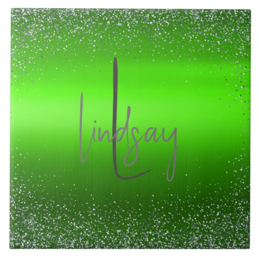 Einfache Monogramm aus grün gebürstetem Glitzer | Fliese (Vorderseite)