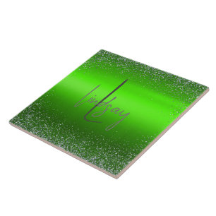 Einfache Monogramm aus grün gebürstetem Glitzer Fliese