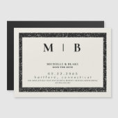 Einfache Monogramm-Beige und Schwarz Save the Date Magneteinladung (Vorne/Hinten)