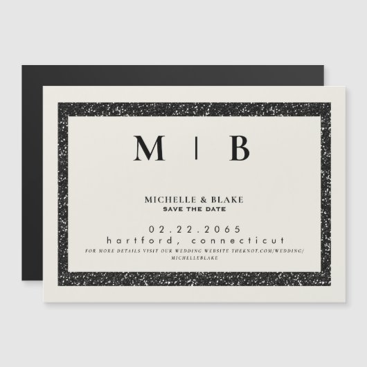 Einfache Monogramm-Beige und Schwarz Save the Date Magneteinladung (Vorne/Hinten)
