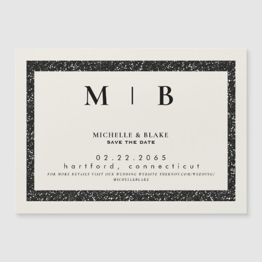 Einfache Monogramm-Beige und Schwarz Save the Date Magneteinladung (Vorderseite)