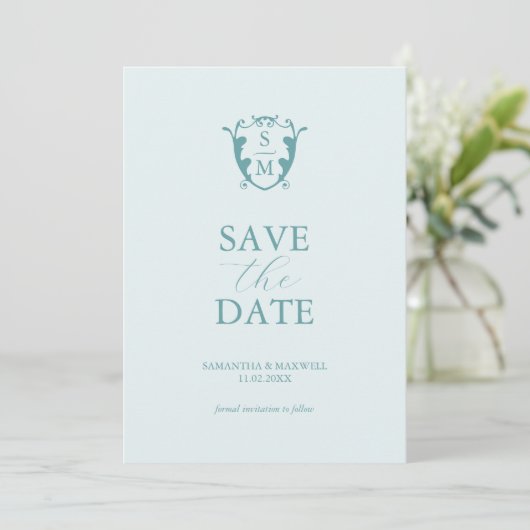Einfache Monogramm blass Save the Date (Stehend Vorderseite)