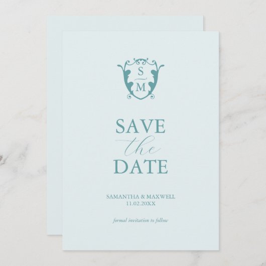 Einfache Monogramm blass Save the Date (Vorne/Hinten)