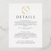 Einfache Monogramm-Blätter Hochzeitsgold Folie Einladungspostkarte (Vorderseite)