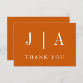 Einfache Monogramm-Couponbezeichnung Orange und We Dankeskarte (Vorne/Hinten)