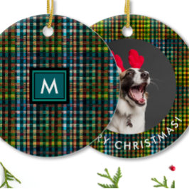 Einfache Monogramm des Karierten Tartan-Fotos Keramik Ornament