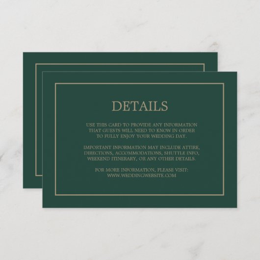 Einfache Monogramm Details Smaragdgrüne Hochzeit Begleitkarte (Vorne/Hinten)