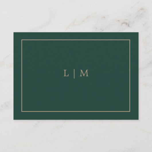 Einfache Monogramm Details Smaragdgrüne Hochzeit Begleitkarte (Rückseite)