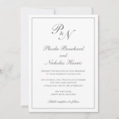 Einfache Monogramm Elegant Gray in einer Hochzeit Einladung (Vorderseite)