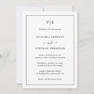 Einfache Monogramm-Elegant in einer Hochzeit Einladung