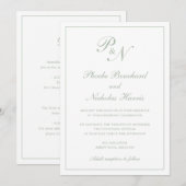 Einfache Monogramm-Elegantsage in einer Hochzeit Einladung (Vorne/Hinten)