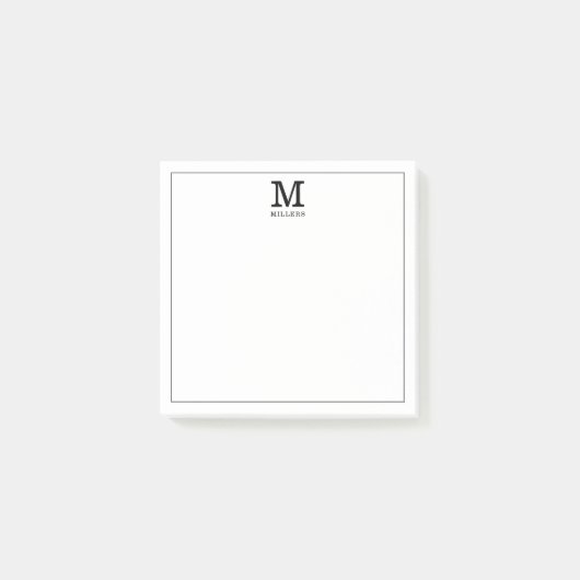 Einfache Monogramm-Familie Name Schwarz/Weiß Post-it Klebezettel (Vorderseite)