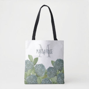 Einfache Monogramm Floral Blue Hydrangea-Blume Tasche